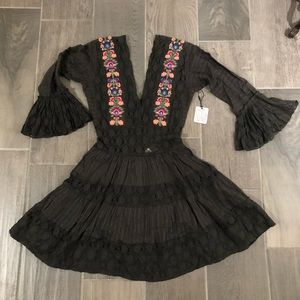 Gray/Floral embroidered Free People dress
